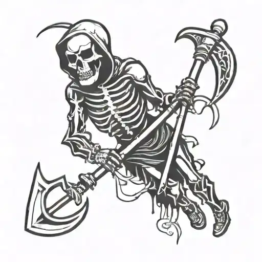 Small tattoo of Death with a scythe in full growth in Gothic style with the inscription Friday the 13th tattoo design idea