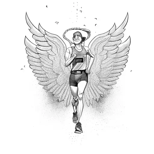 A marathon runner with wings, inspired by Percy Jackson's adventures tattoo design idea