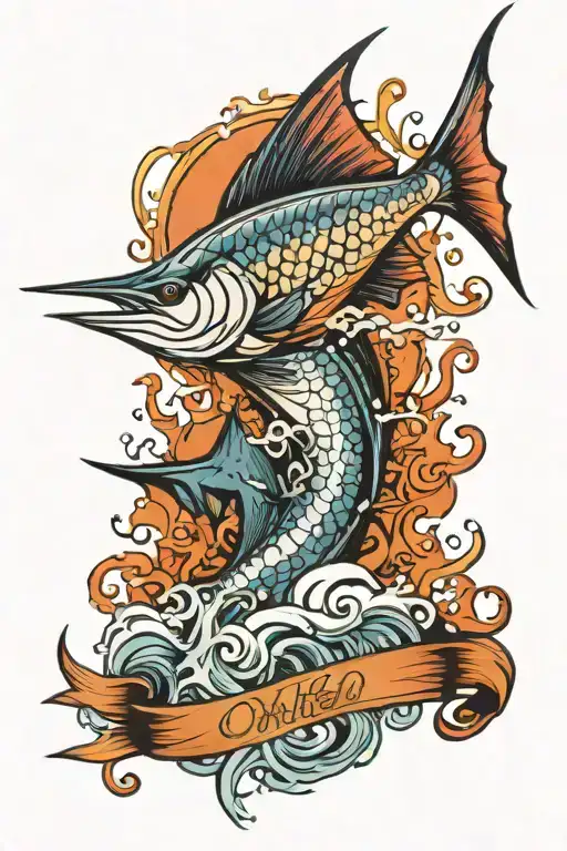 ocean work work sailfish wahoo tattoo design idea