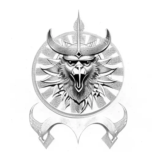 viking eagle with sun in the middle tattoo design idea