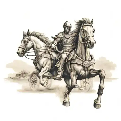 Roman chariot race with two horses tattoo design idea