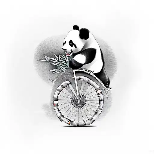 Panda riding a unicycle eating bamboo tattoo design idea