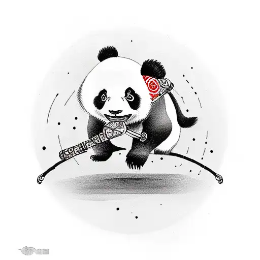 Panda riding a unicycle eating bamboo tattoo design idea