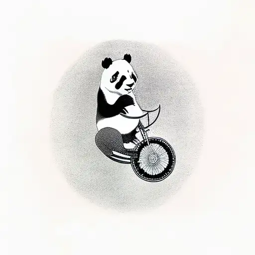 Panda riding a unicycle eating bamboo tattoo design idea