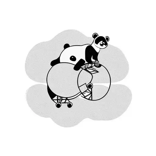 Panda riding a unicycle eating bamboo tattoo design idea