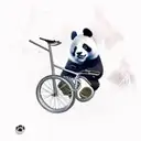 Panda riding a unicycle eating bamboo tattoo design idea