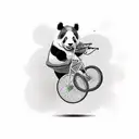 Panda riding a unicycle eating bamboo tattoo design idea