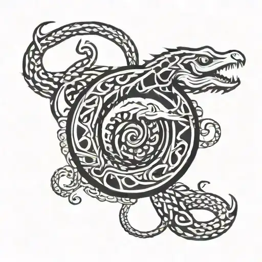 a shirmp eating its tail like ouroboros snake tattoo design idea