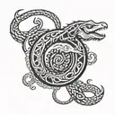 a shirmp eating its tail like ouroboros snake tattoo design idea