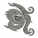 a shirmp eating its tail like ouroboros snake tattoo design idea