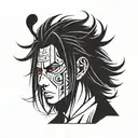 Uchiha Madara face with sharingan eyes from side profile realistic portrait tattoo design idea