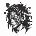 Uchiha Madara face with sharingan eyes from side profile realistic portrait tattoo design idea