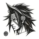 Uchiha Madara face with sharingan eyes from side profile realistic portrait tattoo design idea