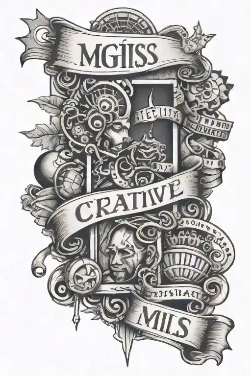 A tattoo design featuring the text 'MGIIS' creatively incorporated into a film strip, showcasing your favorite things in a unique way tattoo design idea