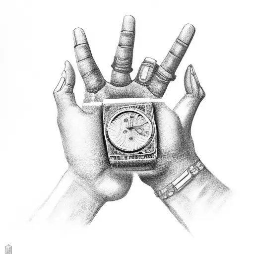 devil hands holding a rolex sourounded by money tattoo design idea