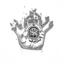 devil hands holding a rolex sourounded by money tattoo design idea