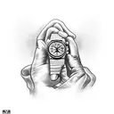 devil hands holding a rolex sourounded by money tattoo design idea