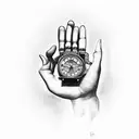 devil hands holding a rolex sourounded by money tattoo design idea