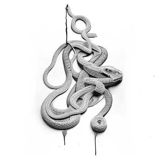 broken women sculpture with no head and a snake wrapping around body tattoo design idea