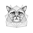 hexagons containing a button, bandana, grumpy cat, chocolate lab, and cartoon cat in each tattoo design idea