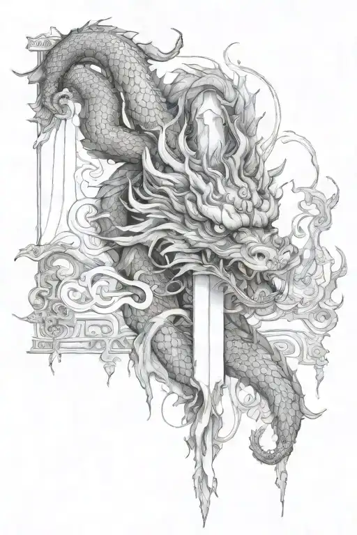 chinese dragon with one piece flag tattoo design idea