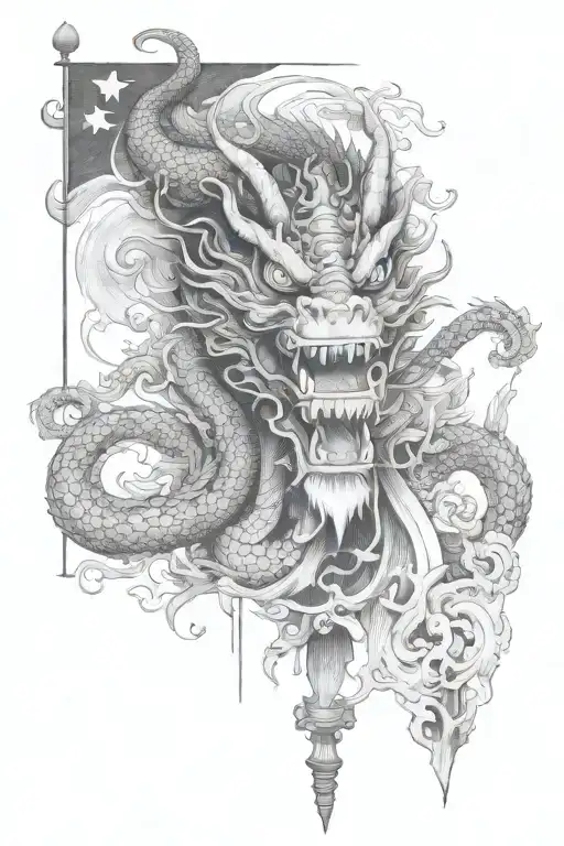 chinese dragon with one piece flag tattoo design idea