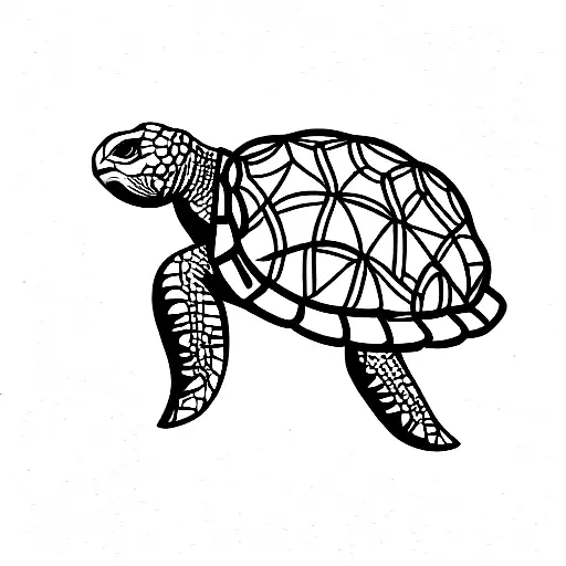 tortoise with geometric background  tattoo design idea