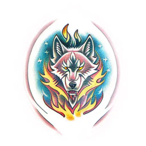 Full moon, Fire Wolf tattoo design idea