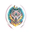 Full moon, Fire Wolf tattoo design idea