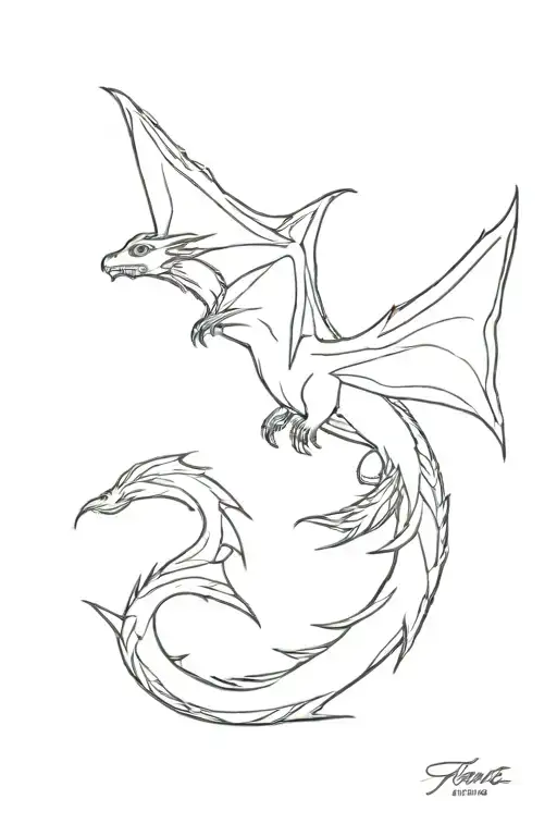 gentle dragon with open wings flying away tattoo design idea