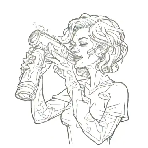 drunk women holding bottle tattoo design idea