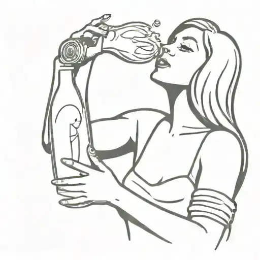 drunk girl holding bottle tattoo design idea