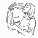 drunk girl holding bottle tattoo design idea