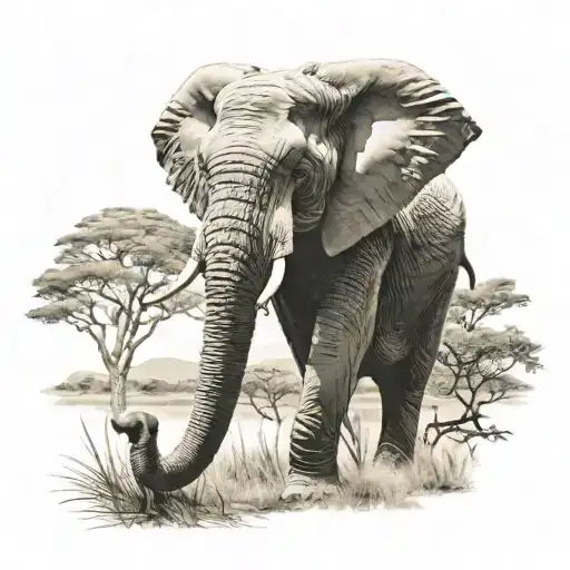 elephant in safari scene tattoo design idea