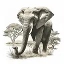 elephant in safari scene tattoo design idea