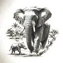 elephant in safari scene tattoo design idea