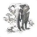 elephant in safari scene tattoo design idea