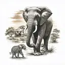 elephant in safari scene tattoo design idea