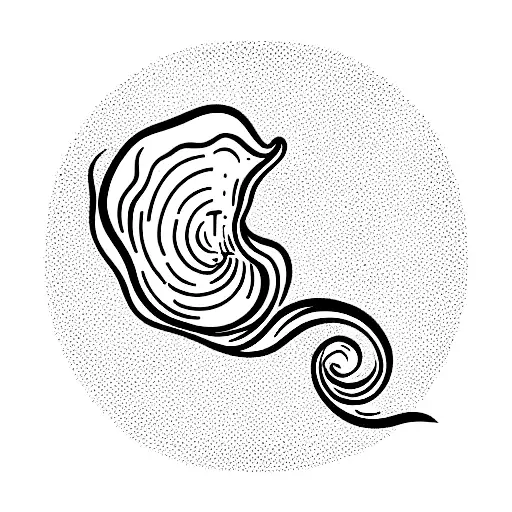 Seashell with pearl lying in sea waves around mountains  tattoo design idea