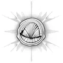 Open Seashell with pearl lying in waves and has mountains  tattoo design idea