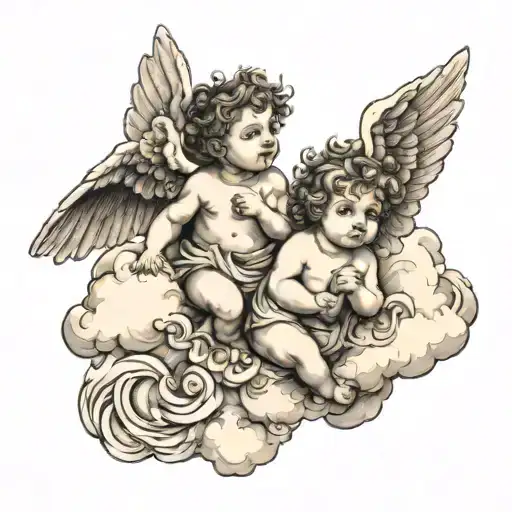 cherubs in clouds tattoo design idea