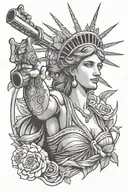 sexy statue of liberty with gun in hand tattoo design idea