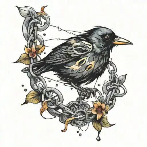 black bird chain watercolours  tattoo design idea