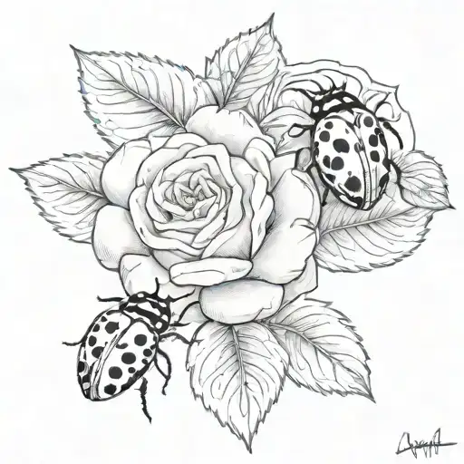 money rose rubber banned to a roll of money with 3 ladybugs tattoo design idea
