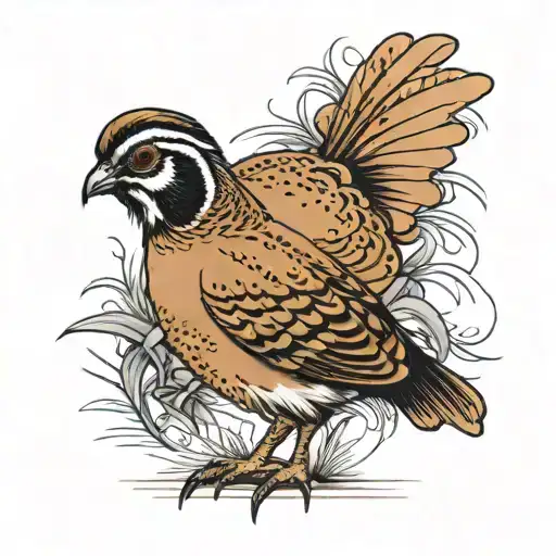 small size sketch of daddy gambles quail looking down at baby daughter quail looking back with se desert background tattoo design idea