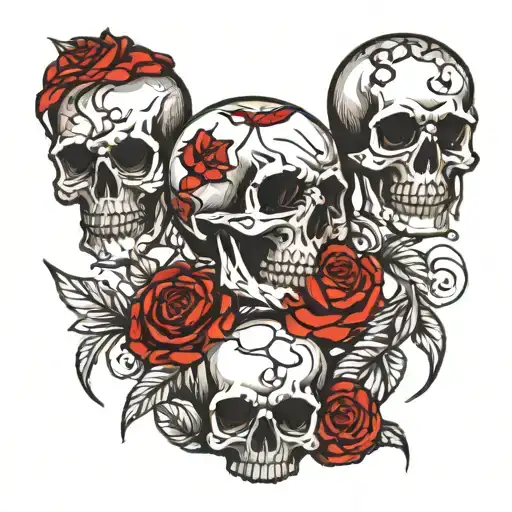 Broken skull with dieing roses blooming saying BTD DINERO tattoo design idea