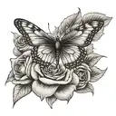 butterfly and roses with sun tattoo design idea
