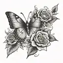 butterfly and roses with sun tattoo design idea