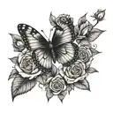 butterfly and roses with sun tattoo design idea