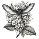 dragonfly and hydrangea flower tattoo design idea